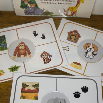 Les 12 affiches des animaux leurs habitats, leurs nourritures, leurs bébés, et leurs  pattes